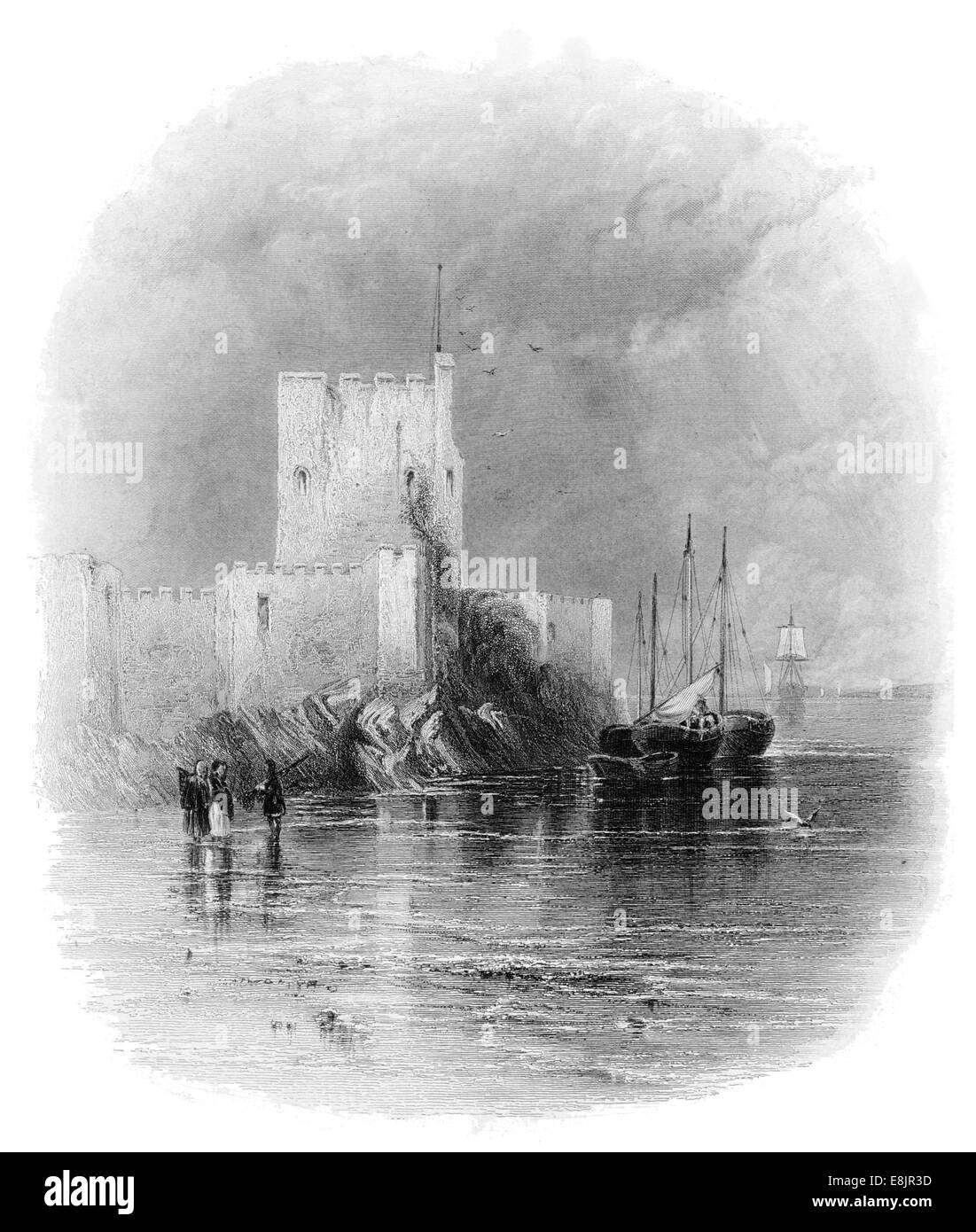 Castello di Carrickfergus castello normanno shore Belfast Lough Irlanda del Nord circa 1830 Foto Stock