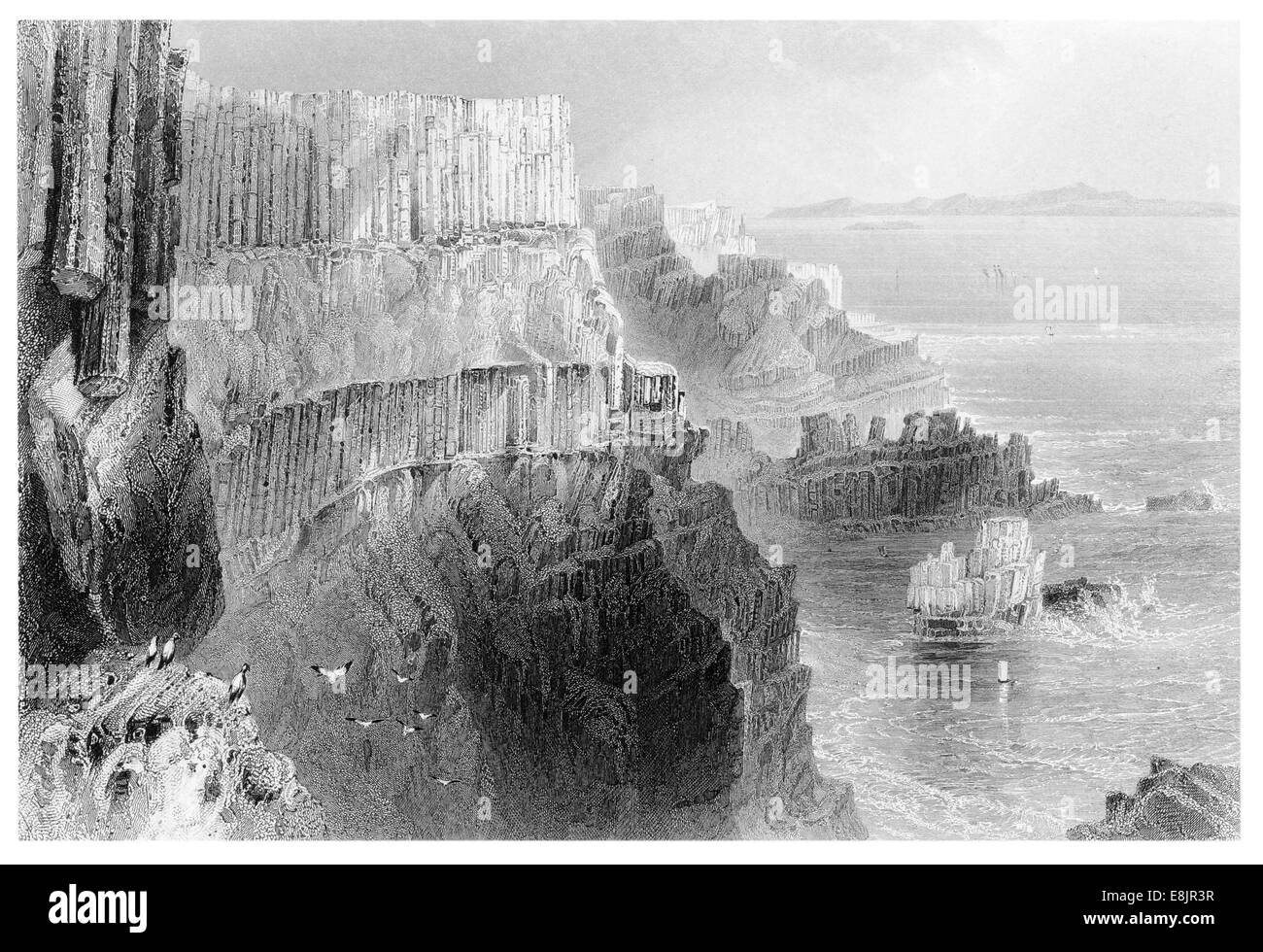 Pleaskin cliff e i Giganti Causway County Antrim Irlanda del Nord nel 1860 circa Foto Stock