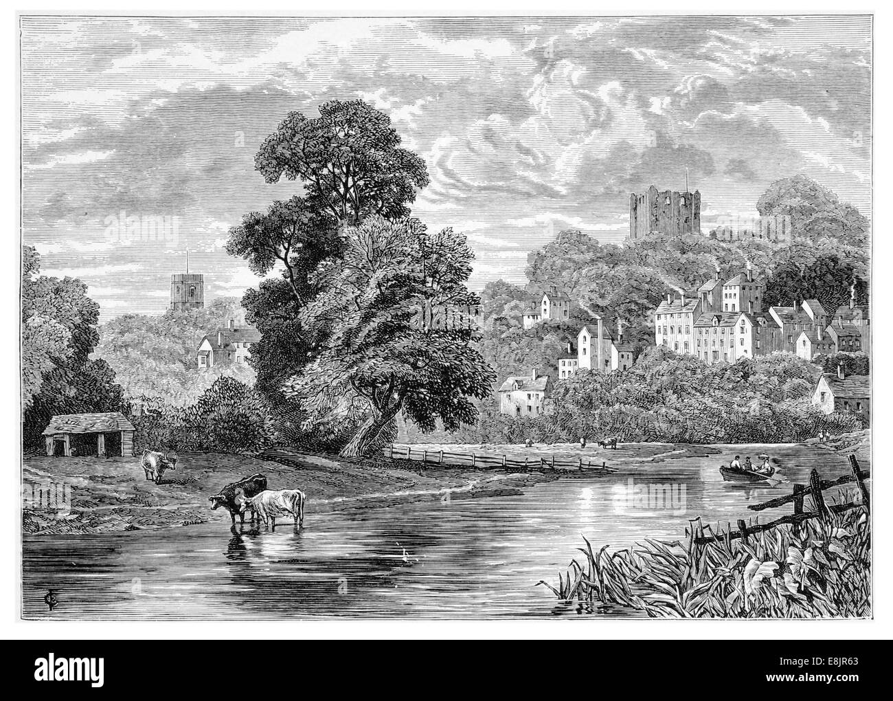 Guildford dal fiume Wey circa 1880 Foto Stock