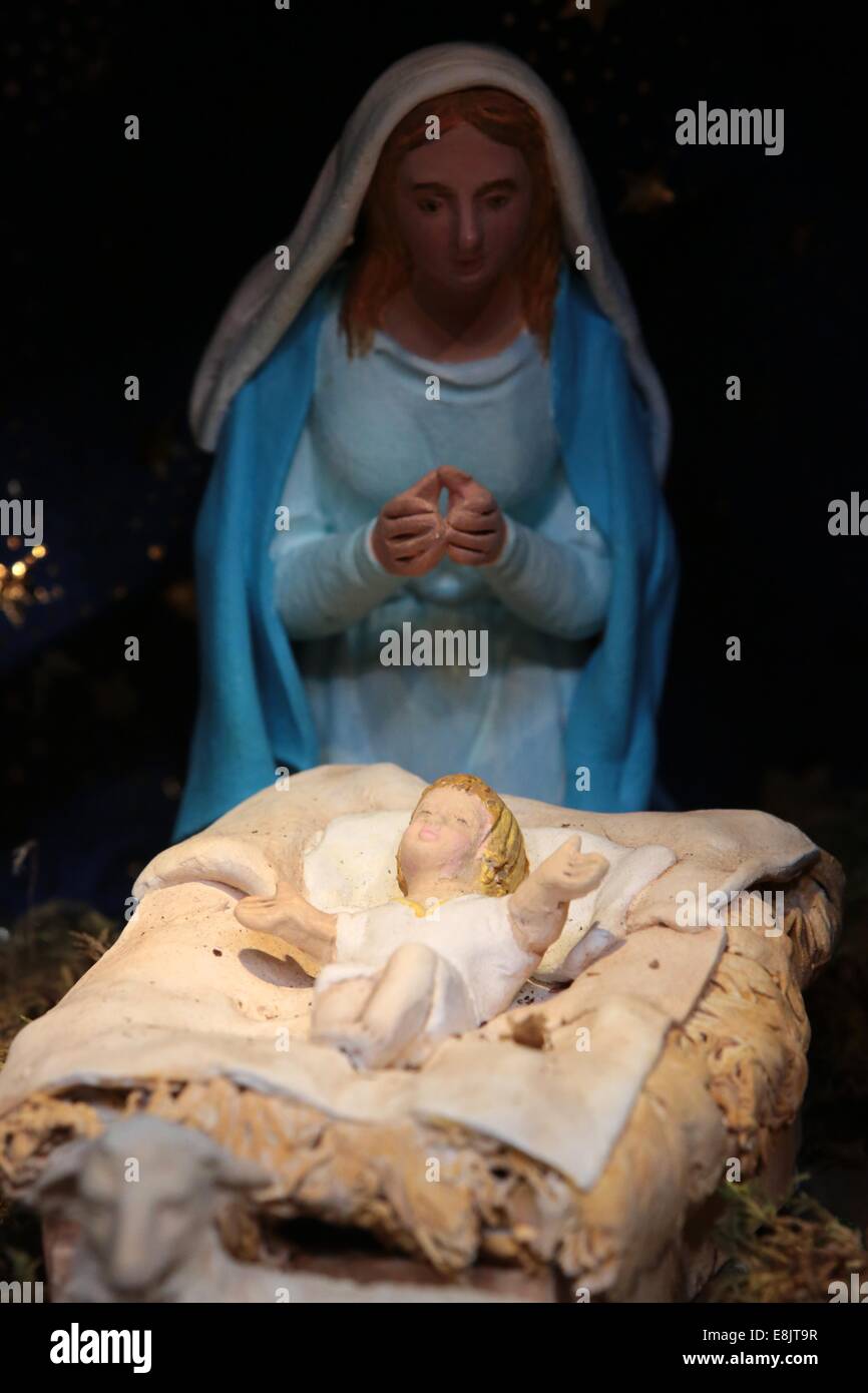 Il Bambino Gesù e la Vergine Maria. Natività. Chiesa dei Santi Vincenzo e Anastasio a Trevi. Foto Stock