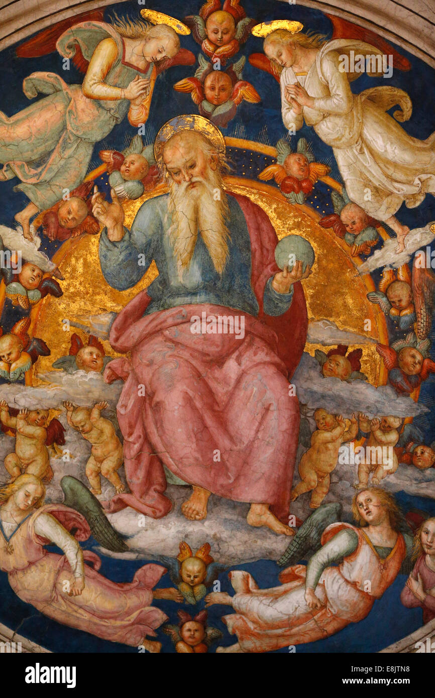 Dio creatore. Particolare del soffitto. Stanza dell'Incendio di Borgo. Museo del Vaticano. Foto Stock