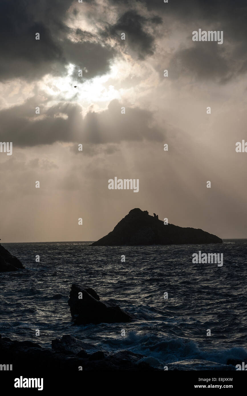 La Thatcher rock,Torquay,bellissima, blu, calma, COSTA, COSTA, granchio, devon, inglese, pesca, isola, pot, Rivera, rock, mare, se Foto Stock