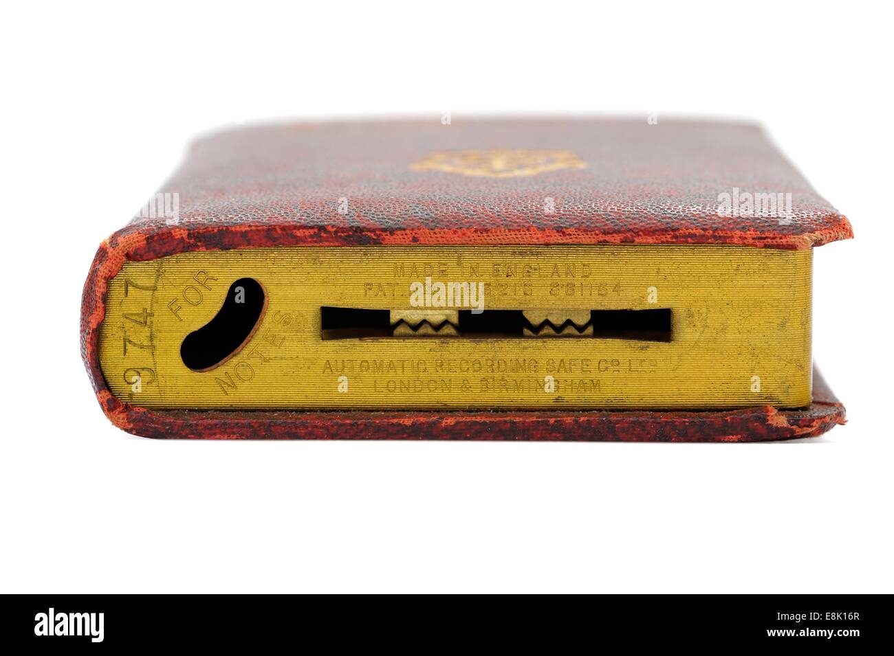 Vecchio Nottingham banca di risparmio di denaro libro casella England Regno Unito Foto Stock