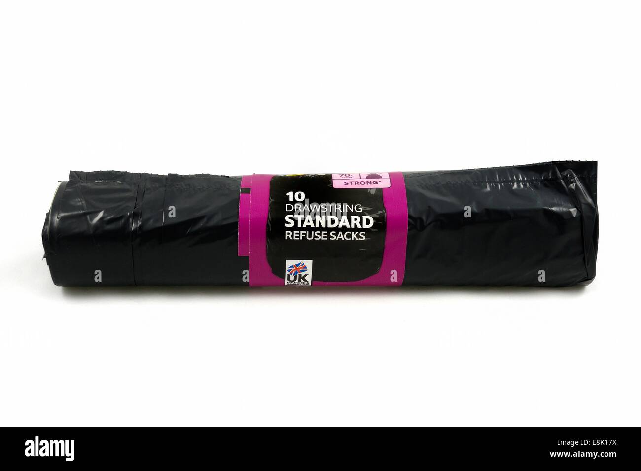 Una confezione di 10 standard drawstring i sacchi della spazzatura England Regno Unito Regno Unito reperiti e fabbricati Foto Stock