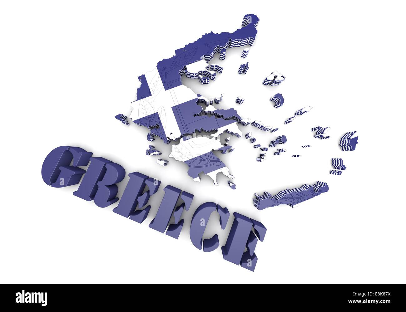 Mappa 3D illustrazione della Grecia con bandiera e stemma Foto Stock