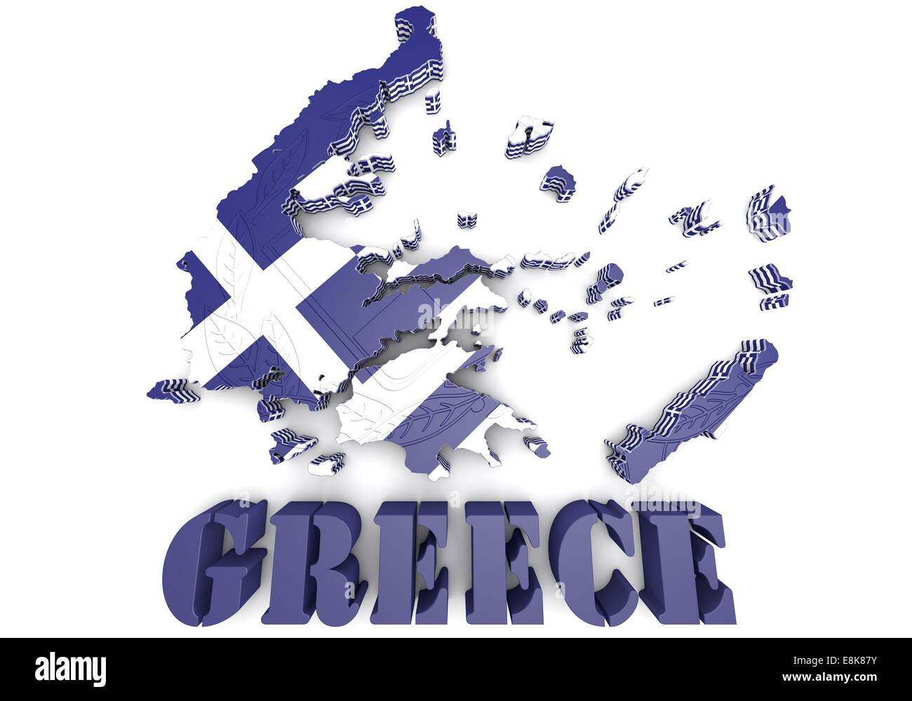 Mappa 3D illustrazione della Grecia con bandiera e stemma Foto Stock