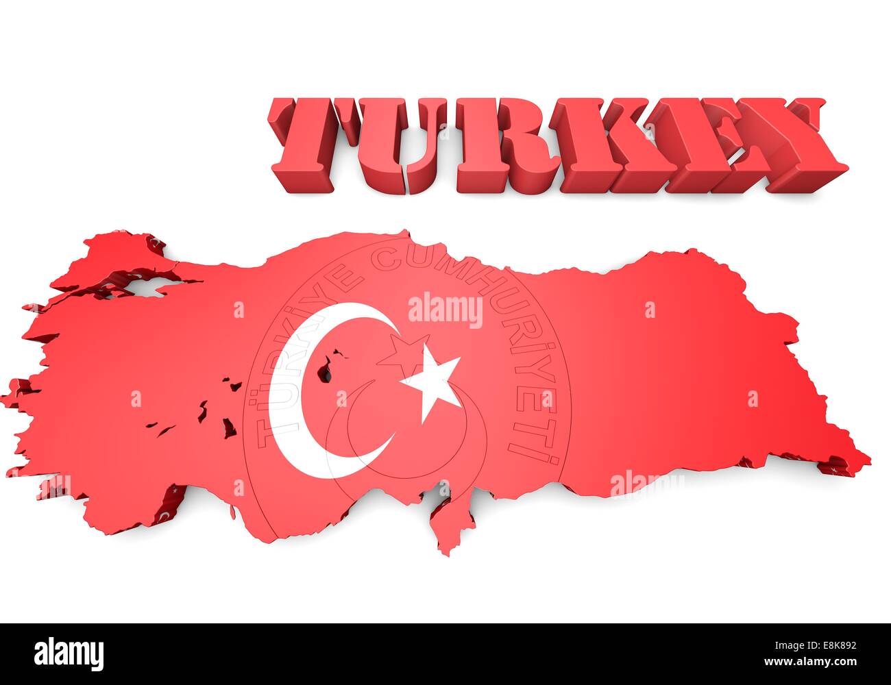 Mappa 3D illustrazione della Turchia con la bandiera e stemma Foto Stock