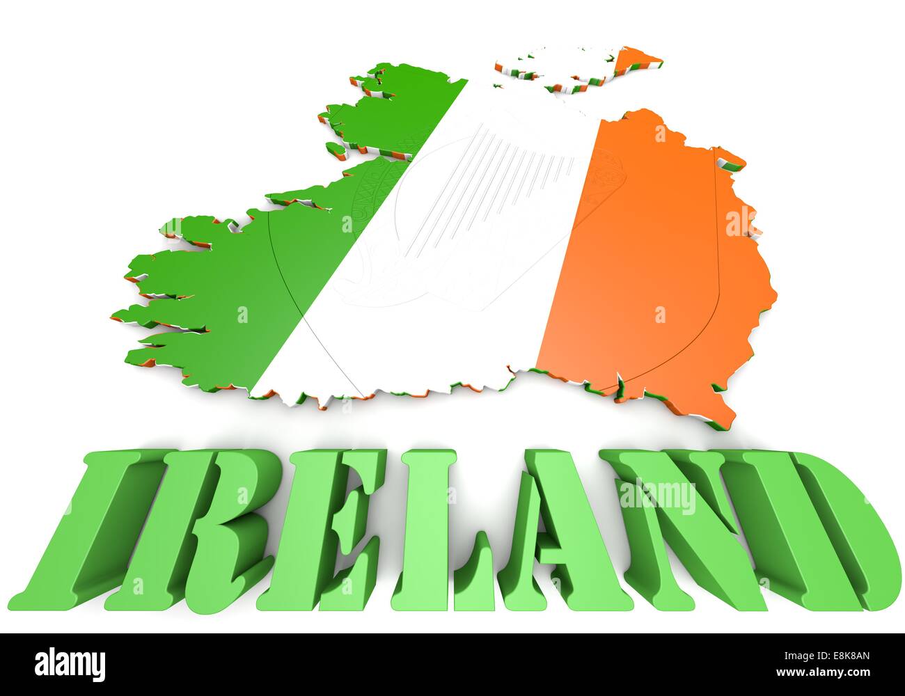 Mappa 3D illustrazione di Irlanda con bandiera e stemma Foto Stock