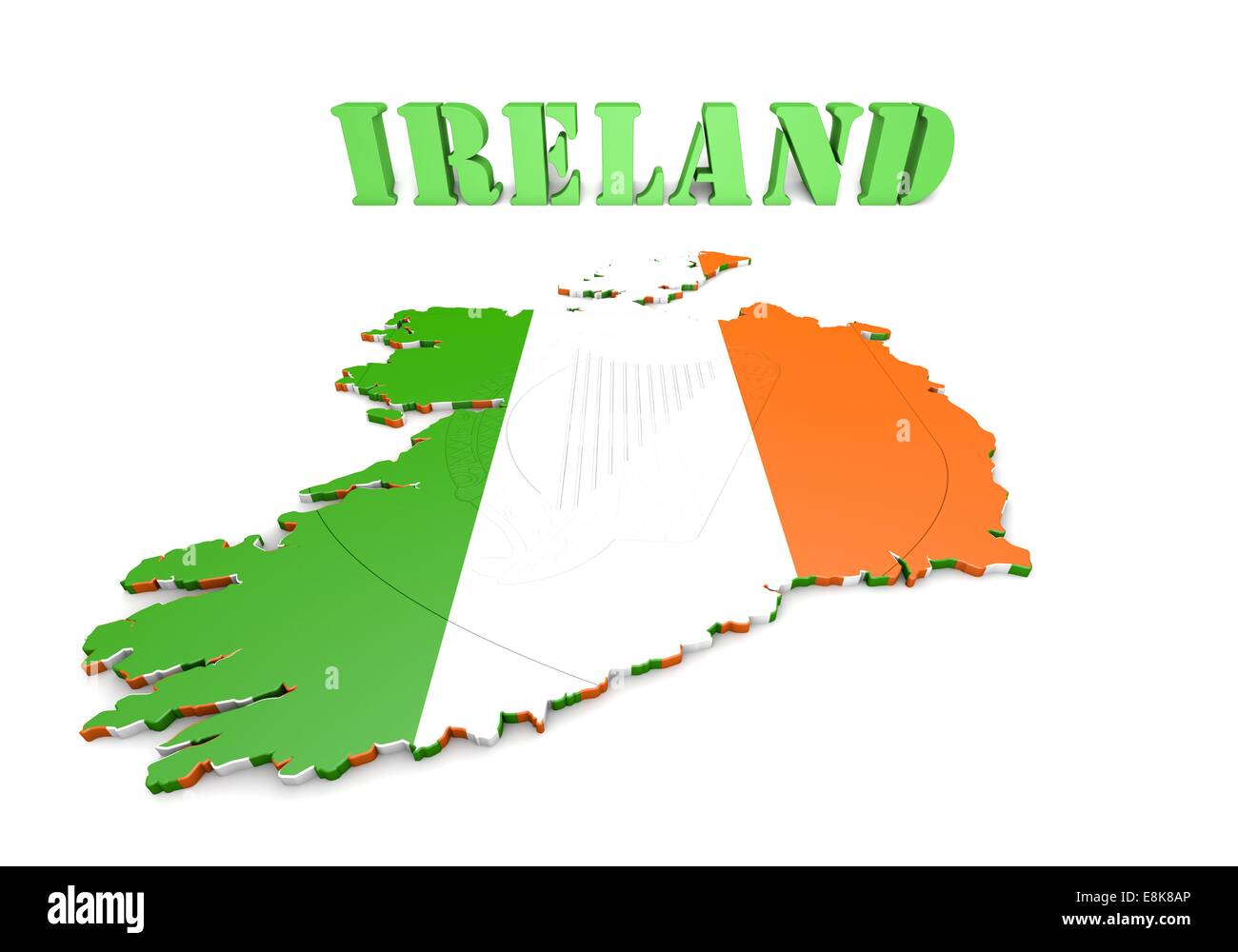Mappa 3D illustrazione di Irlanda con bandiera e stemma Foto Stock