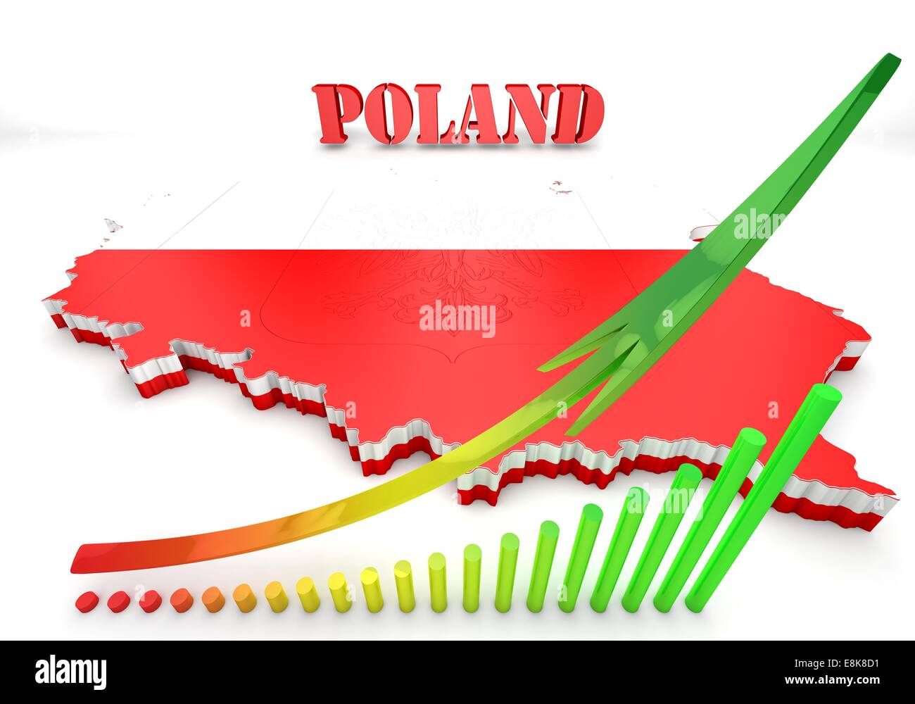 Mappa 3D illustrazione della Polonia con bandiera e stemma Foto Stock