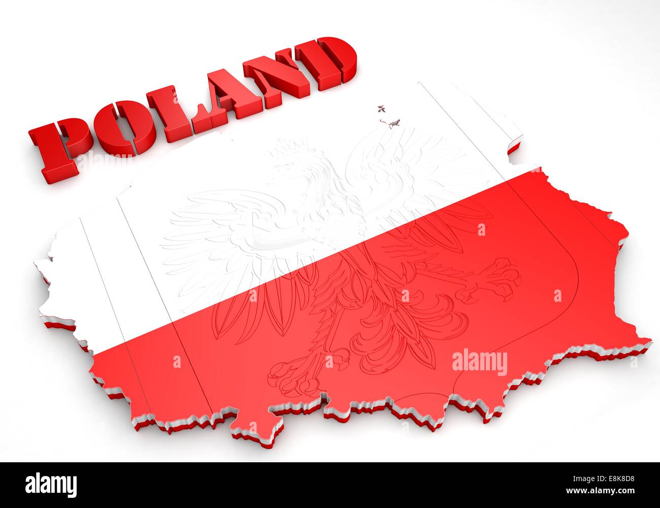 Mappa 3D illustrazione della Polonia con bandiera e stemma Foto Stock