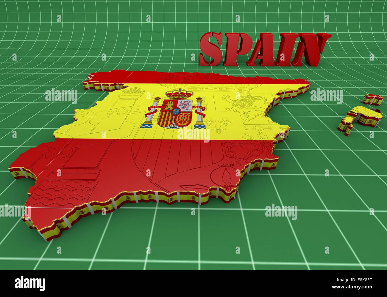 Mappa 3D illustrazione della Spagna con bandiera Foto Stock