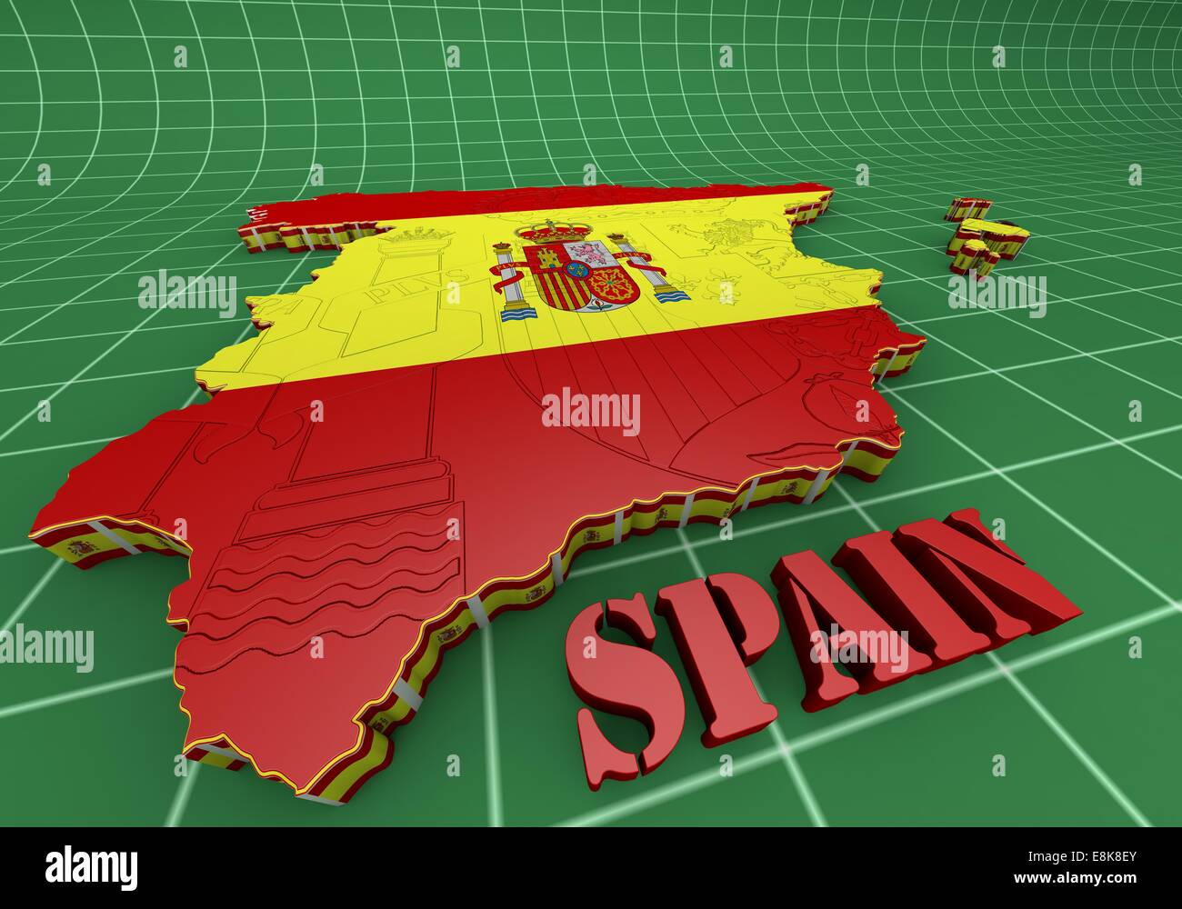 Mappa 3D illustrazione della Spagna con bandiera Foto Stock