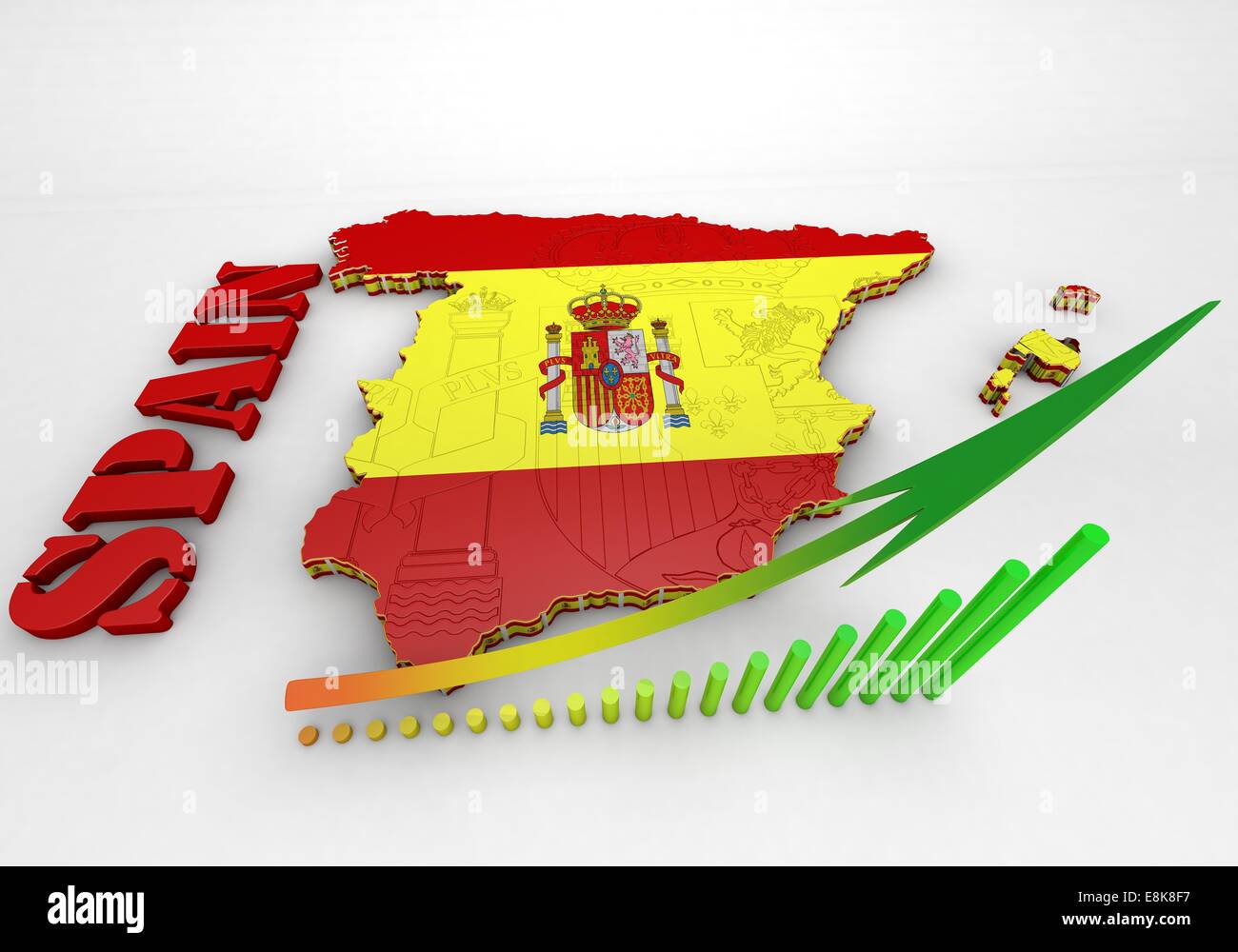 Mappa 3D illustrazione della Spagna con bandiera Foto Stock