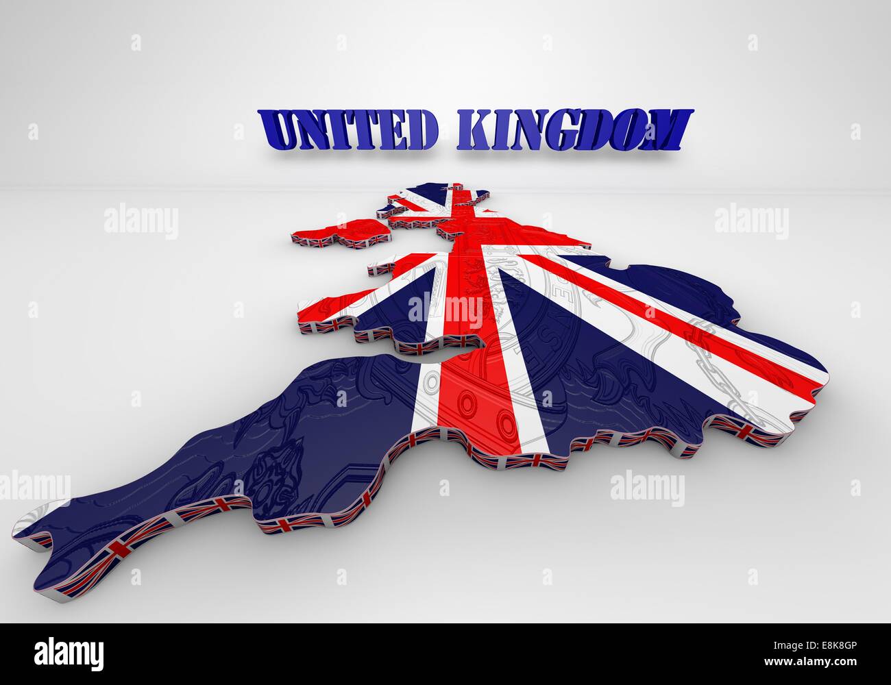 3D illustrazione del Regno Unito mappa con come bandiera Foto Stock