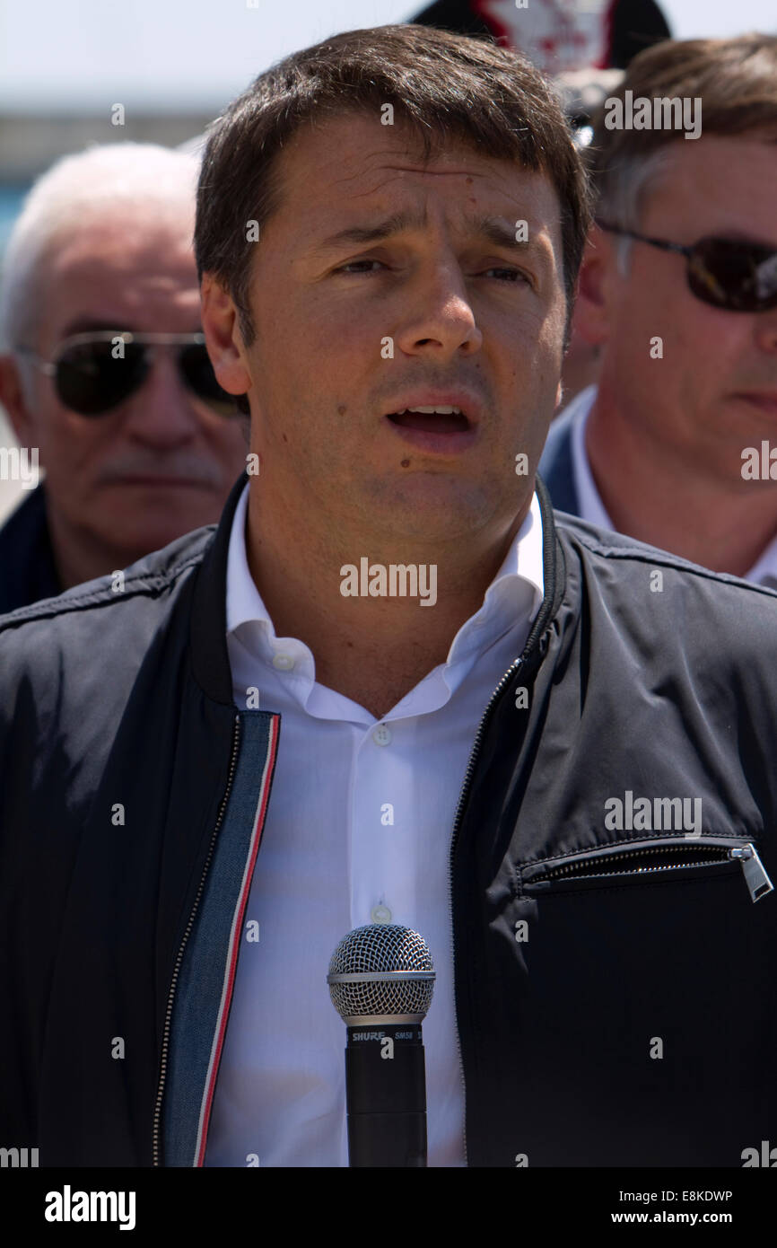 Matteo Renzi, dal 22 febbraio 2014 il Primo Ministro dell'Italia, a Genova, Italia. Foto Stock