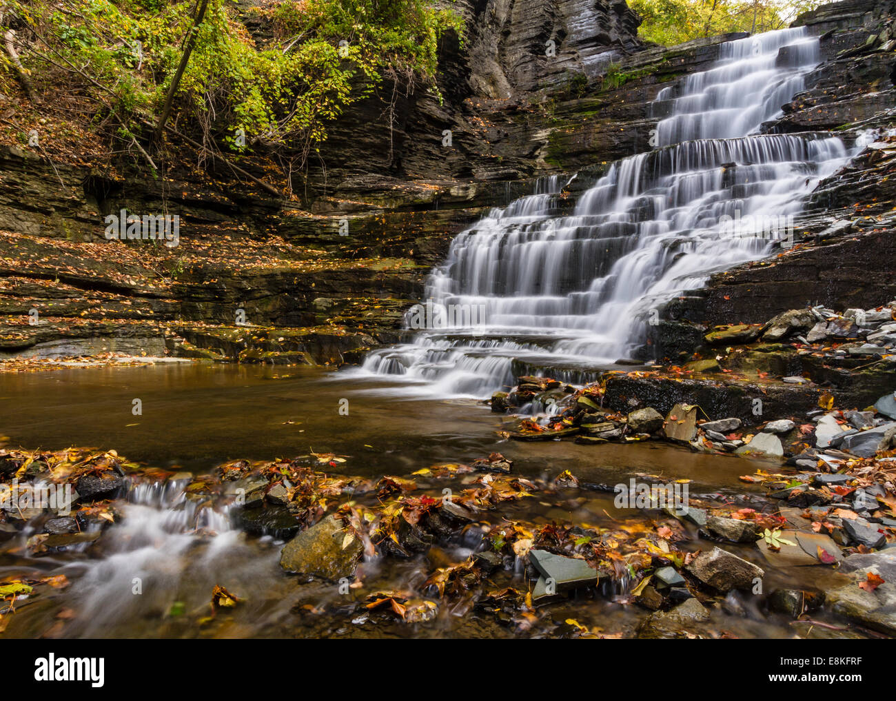 Gigante scalinata della cascata in Cascadilla Gorge sul campus di Cornell University di Ithaca, New York Foto Stock