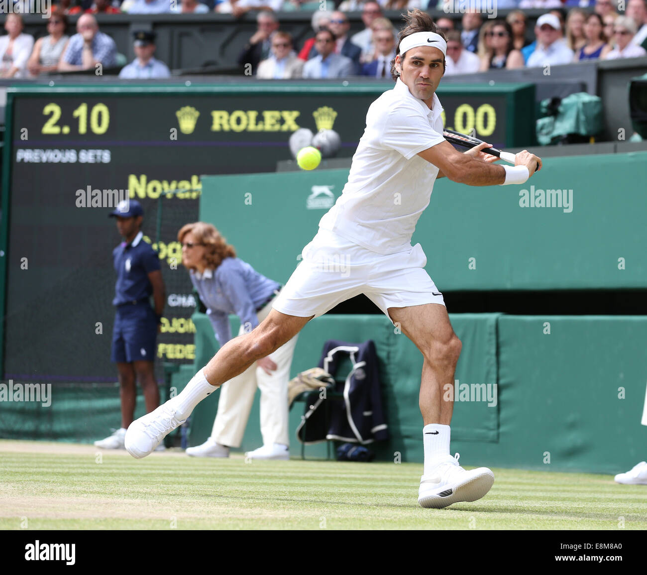 Roger Federer (SUI), campionati di Wimbledon nel 2014, Londra, Inghilterra. Foto Stock