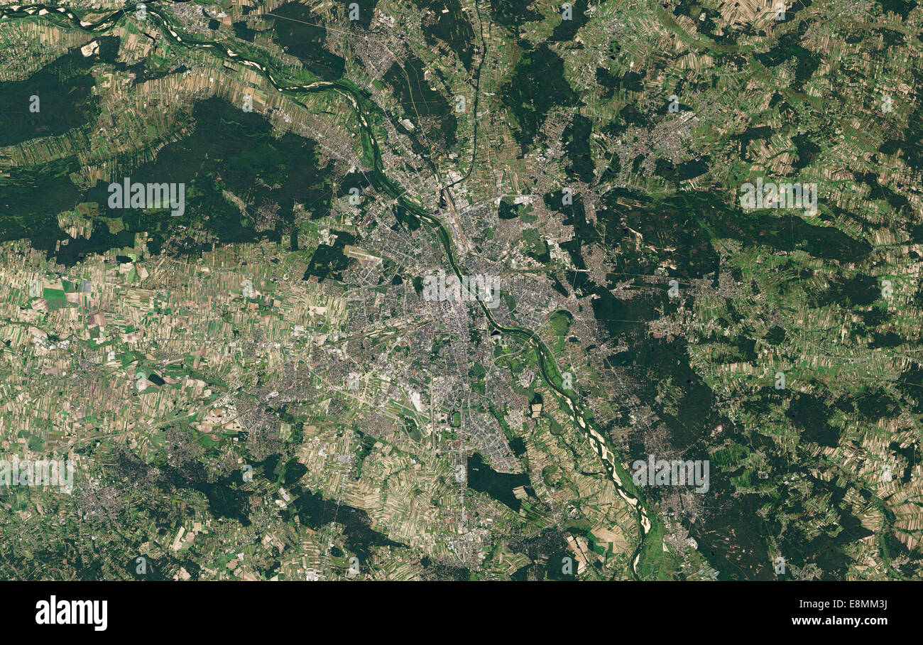 8 settembre 2013 - vista satellitare di Varsavia, Polonia. Foto Stock