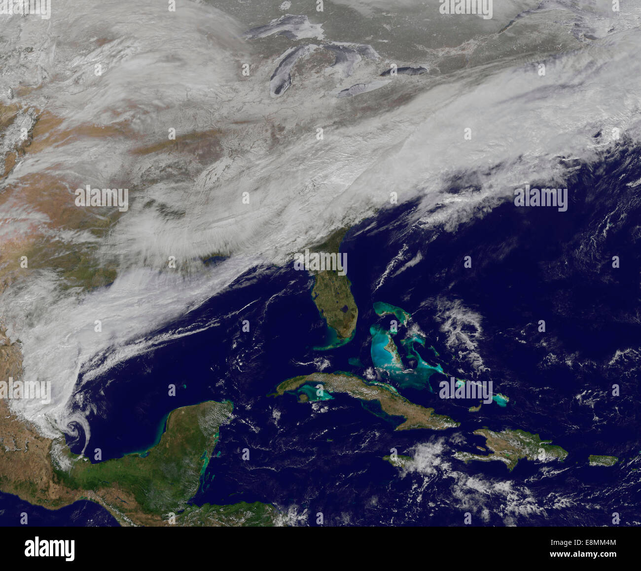 3 marzo 2014 - La vista Satellite di una grande tempesta di neve su Mid-Atlantic negli Stati Uniti. Le nubi sono associati con una col Foto Stock