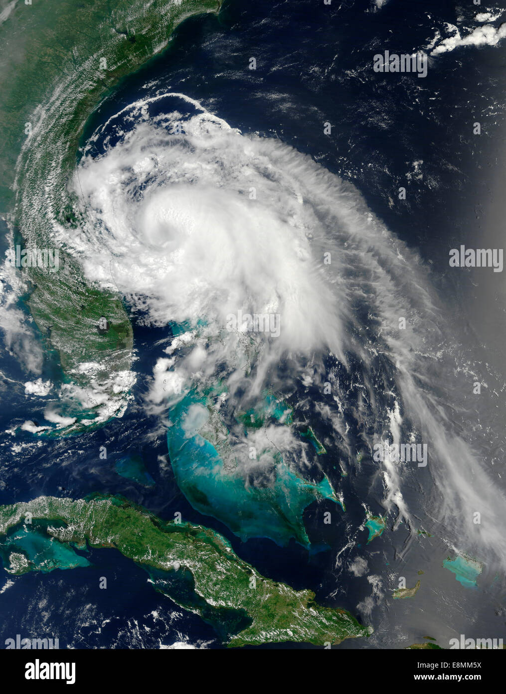 2 luglio 2014 - vista satellitare di uragano Arthur a est di Cape Canaveral, in Florida. Foto Stock