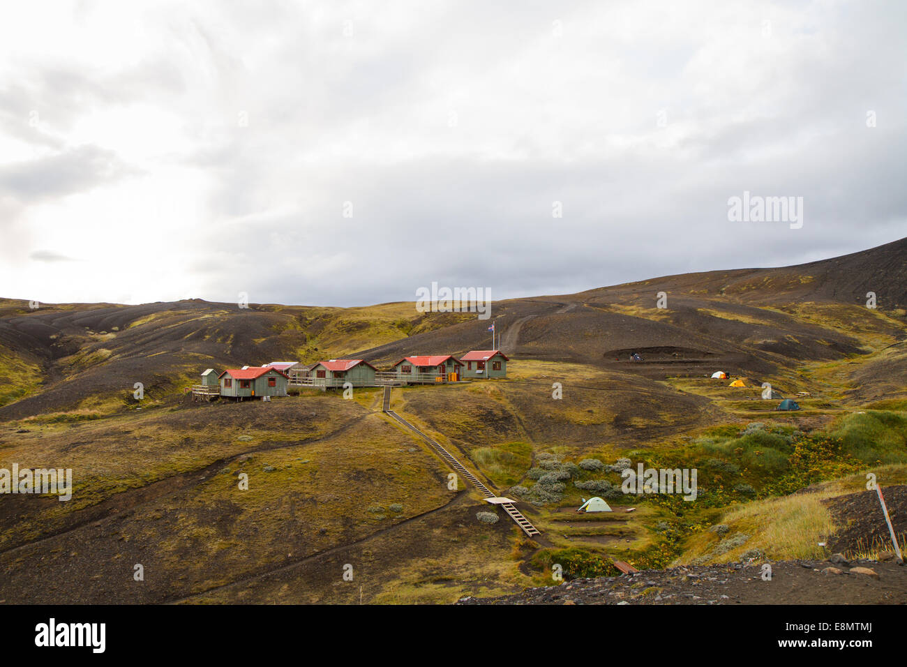 Emstrur Botnar capanne sul sentiero escursionistico "laugavegur' in Islanda Foto Stock