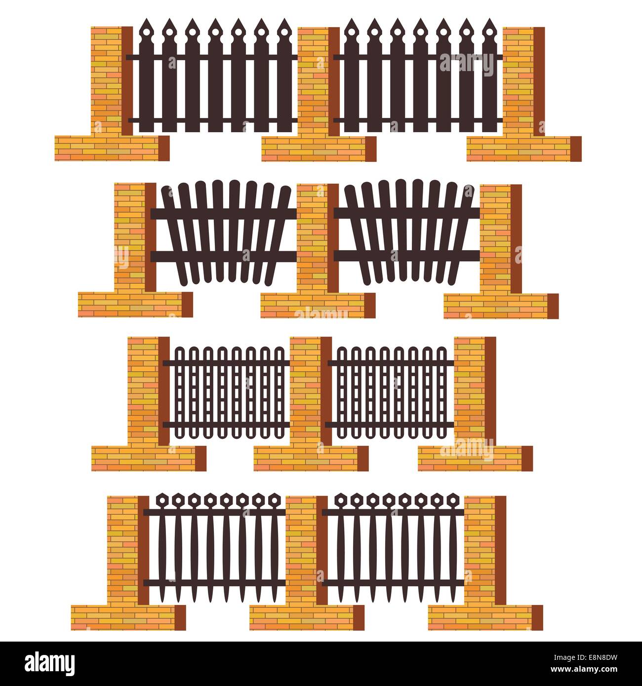 Illustrazione colorata con recinzioni metalliche su sfondo bianco Foto Stock