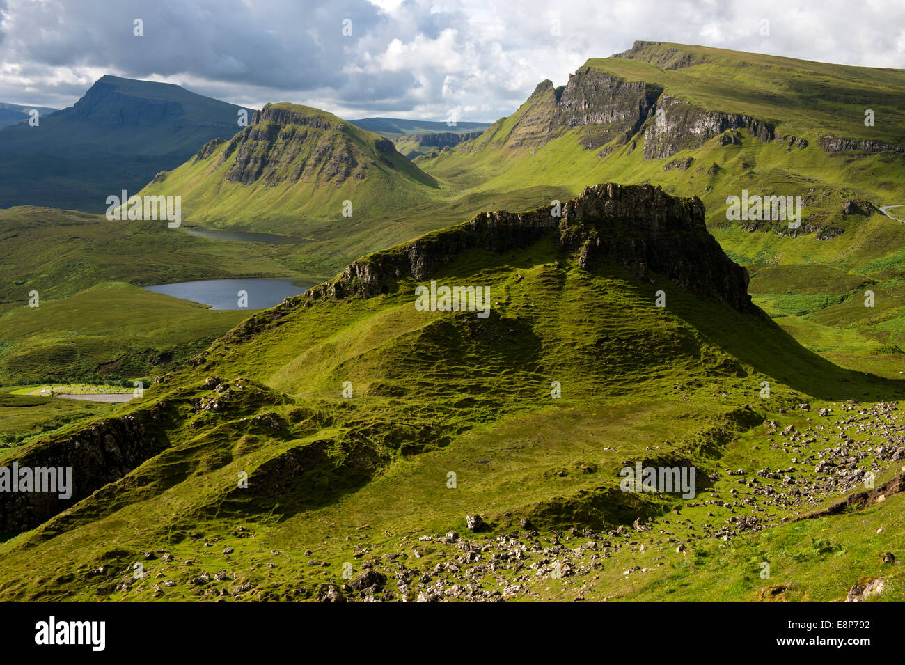 Quiraing paesaggio montano del Trotternish Ridge sull'Isola di Skye. Ebridi Interne, Scotland, Regno Unito Foto Stock