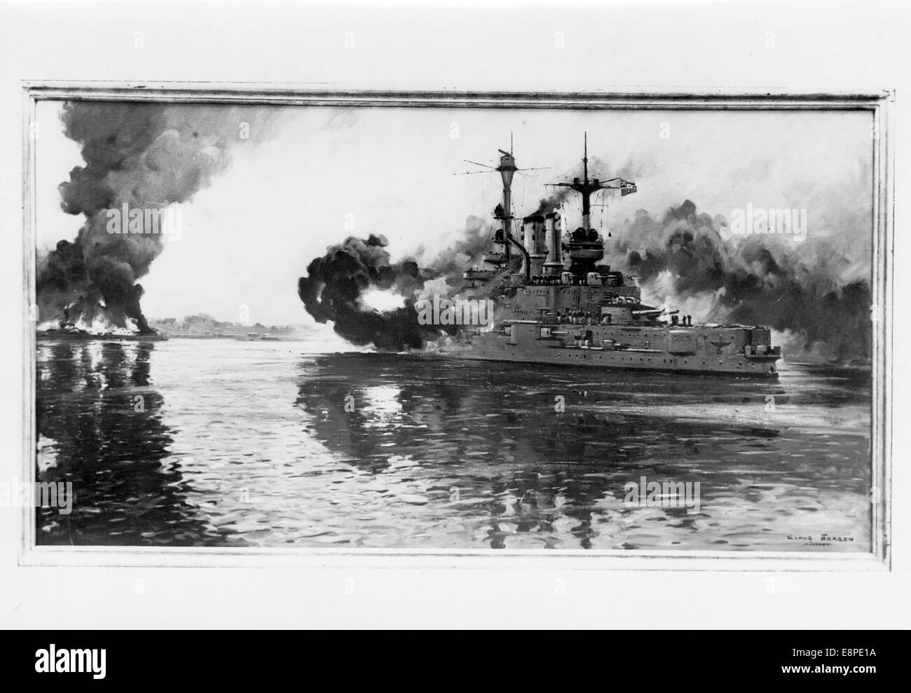 La foto della propaganda nazista mostra il dipinto "Beschießung der Westerplatte" (il bombardamento della Westerplatte) dell'artista Claus Bergen alla grande mostra d'arte di Monaco, Germania, 1940. Fotoarchiv für Zeitgeschichtee - NESSUN SERVIZIO DI CABLAGGIO Foto Stock