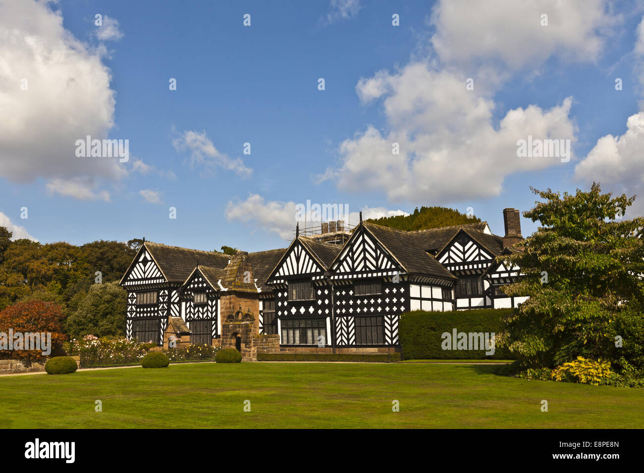 Storico Tudor Manor House a Speke, Liverpool, in Inghilterra. Foto Stock