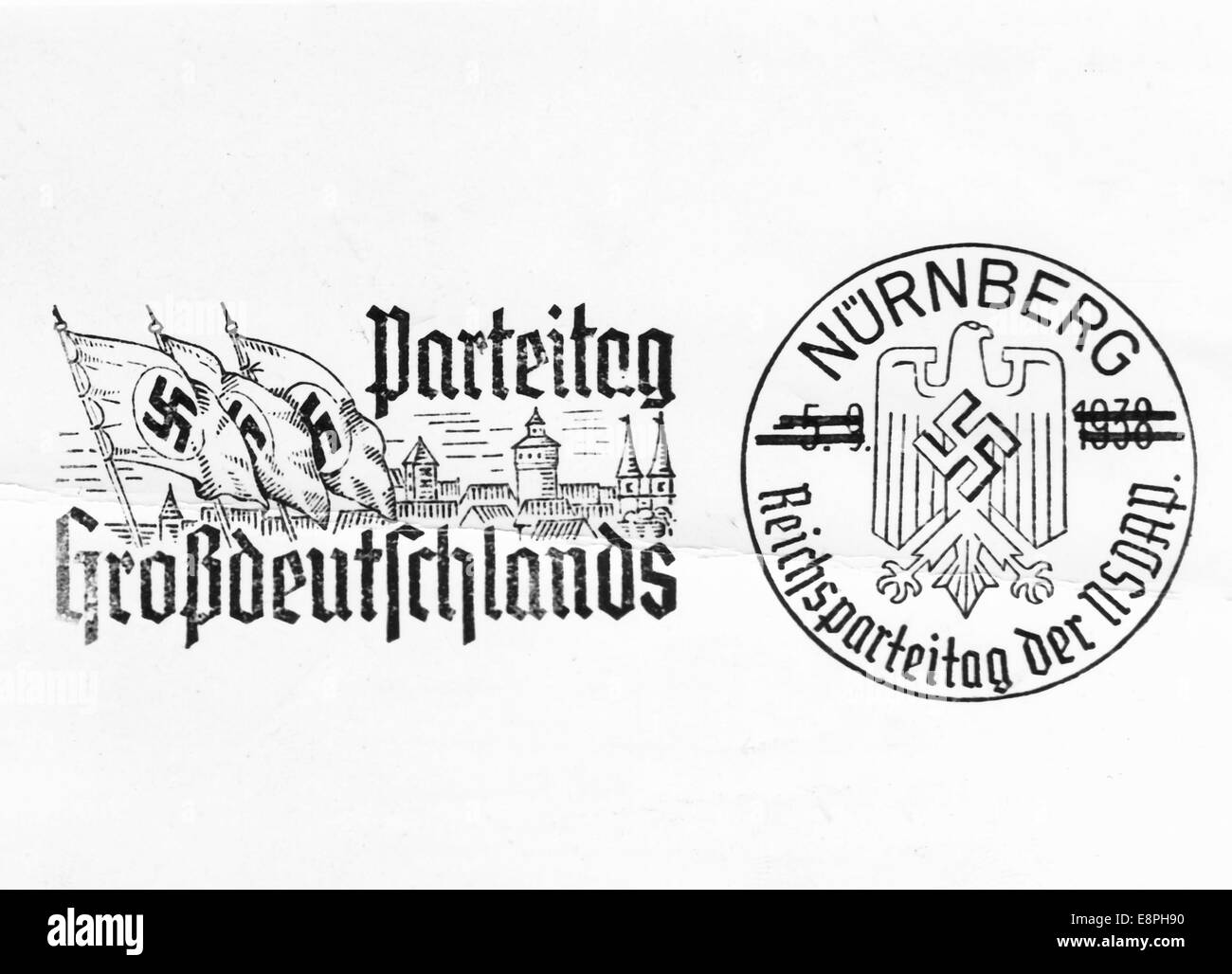 Rally di Norimberga a Norimberga, Germania - Postmark speciale del Reichspost (Lit. Empire Post) per la 'Party Conference Greater Germany'. (Difetti di qualità dovuti alla copia storica dell'immagine) Fotoarchiv für Zeitgeschichtee - NESSUN SERVIZIO DI CABLAGGIO - Foto Stock