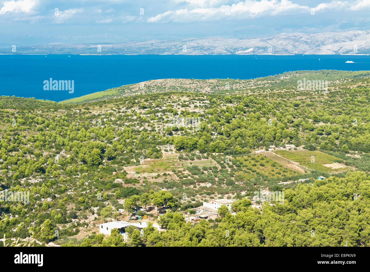 Isola di Hvar vista dal fortino Napoleonico, isola di Hvar, Croazia Foto Stock