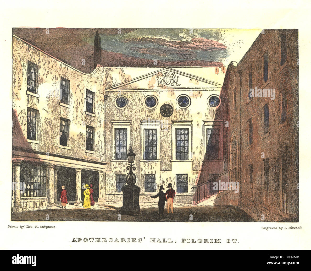 Una fotografia storica della sala degli Apothecaries in Pilgrim Street, un edificio significativo nella storia della farmacia e dello studio medico. Foto Stock