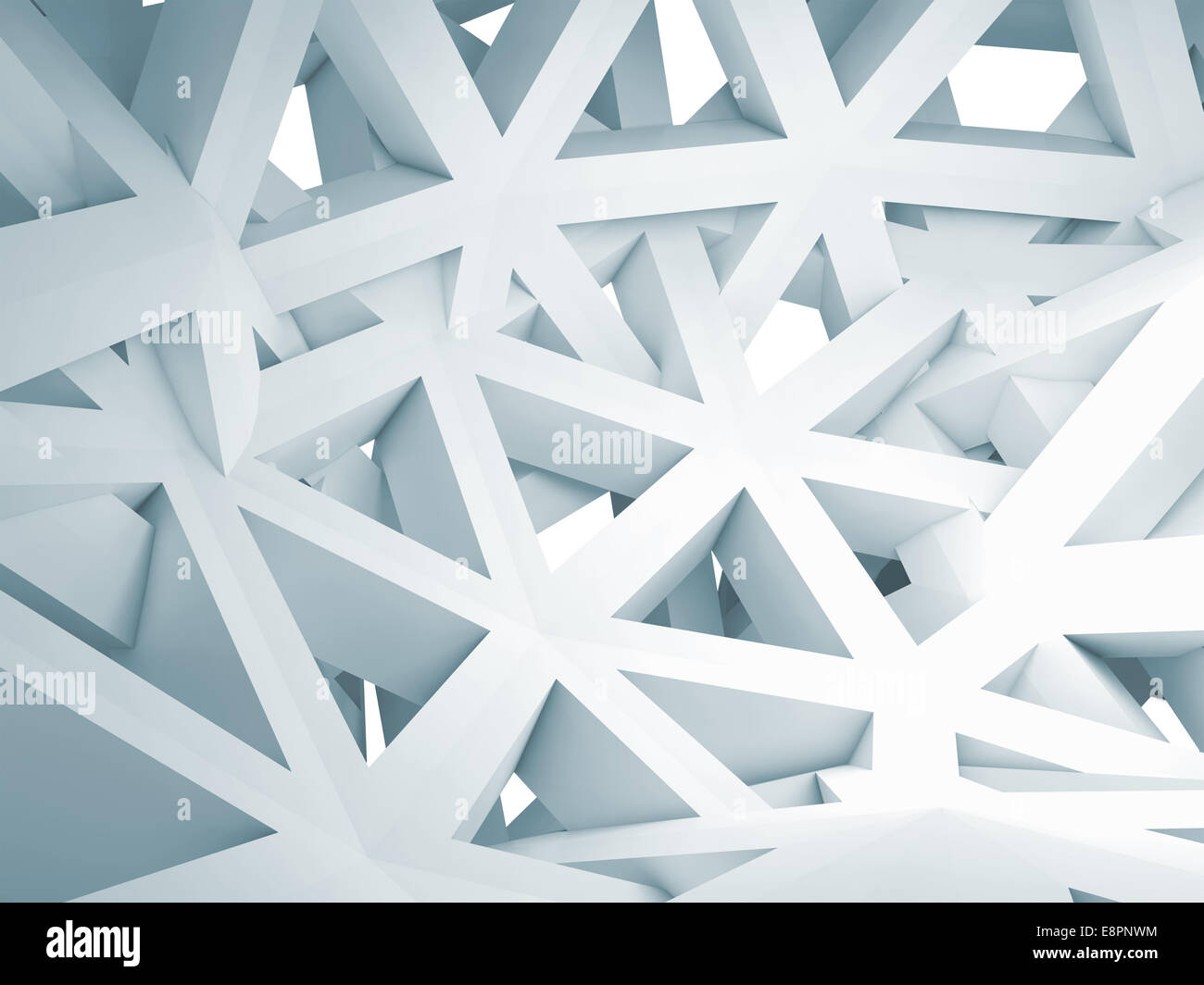 Abstract 3d sfondo caotico con il triangolo bianco costruzione a pianta poligonale Foto Stock