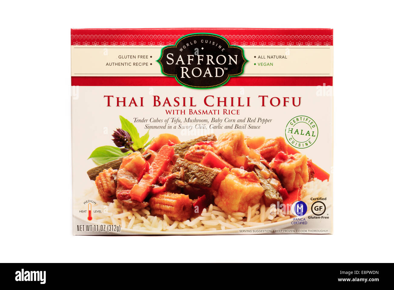 Strada di zafferano basilico tailandese Chili Tofu con riso Basmati pasto pronto Foto Stock