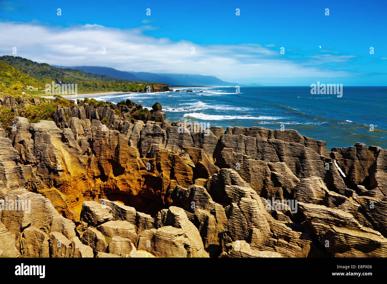 Punakaiki Pancake Rocks, West Coast, Nuova Zelanda Foto Stock