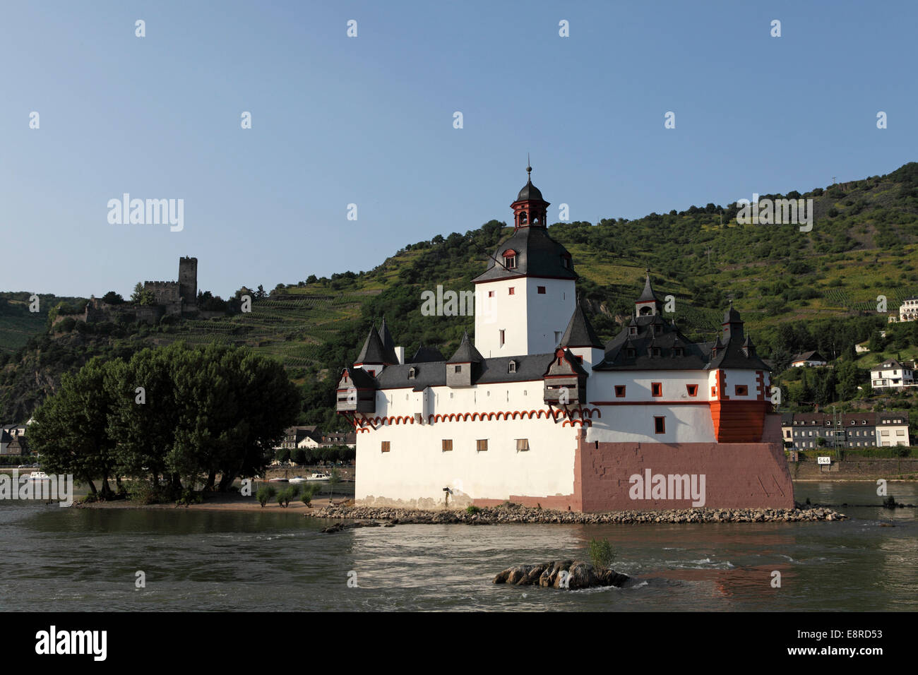 Il castello Pfalzgrafenstein sul fiume Reno in Germania. Foto Stock