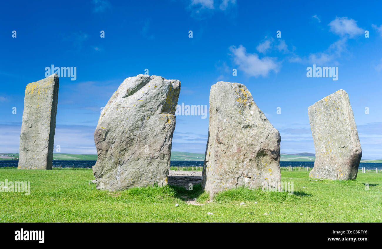 Stenness guardare la pietra, un sito Patrimonio Mondiale dell'UNESCO, cuore delle Orcadi neolitiche, Orkney Islands, Scozia. Foto Stock