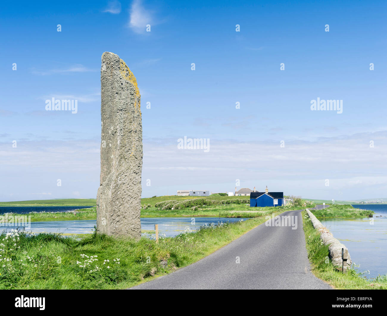 Stenness guardare la pietra, un sito Patrimonio Mondiale dell'UNESCO, cuore delle Orcadi neolitiche, Orkney Islands, Scozia. Foto Stock
