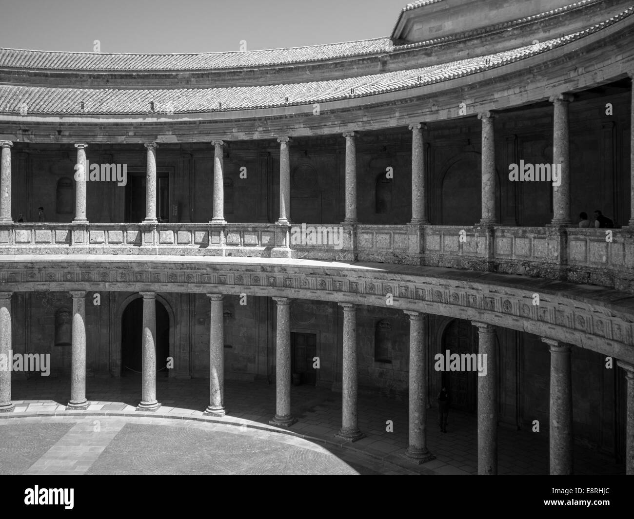 Palazzo di Carlo V il patio in bianco e nero Foto Stock