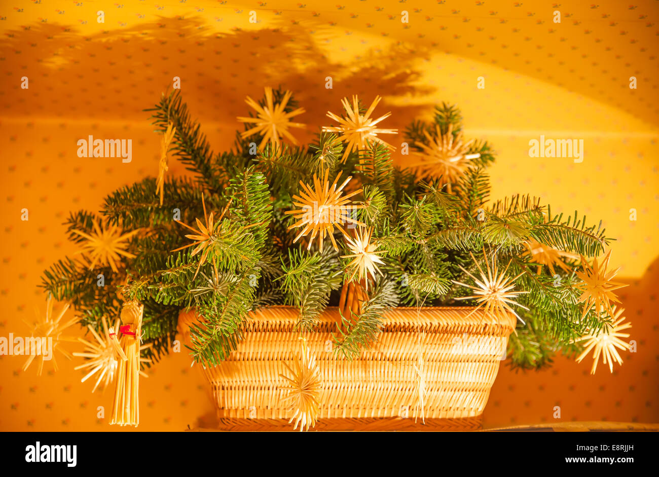 Cestino con rami di pino come una decorazione di Natale Foto Stock