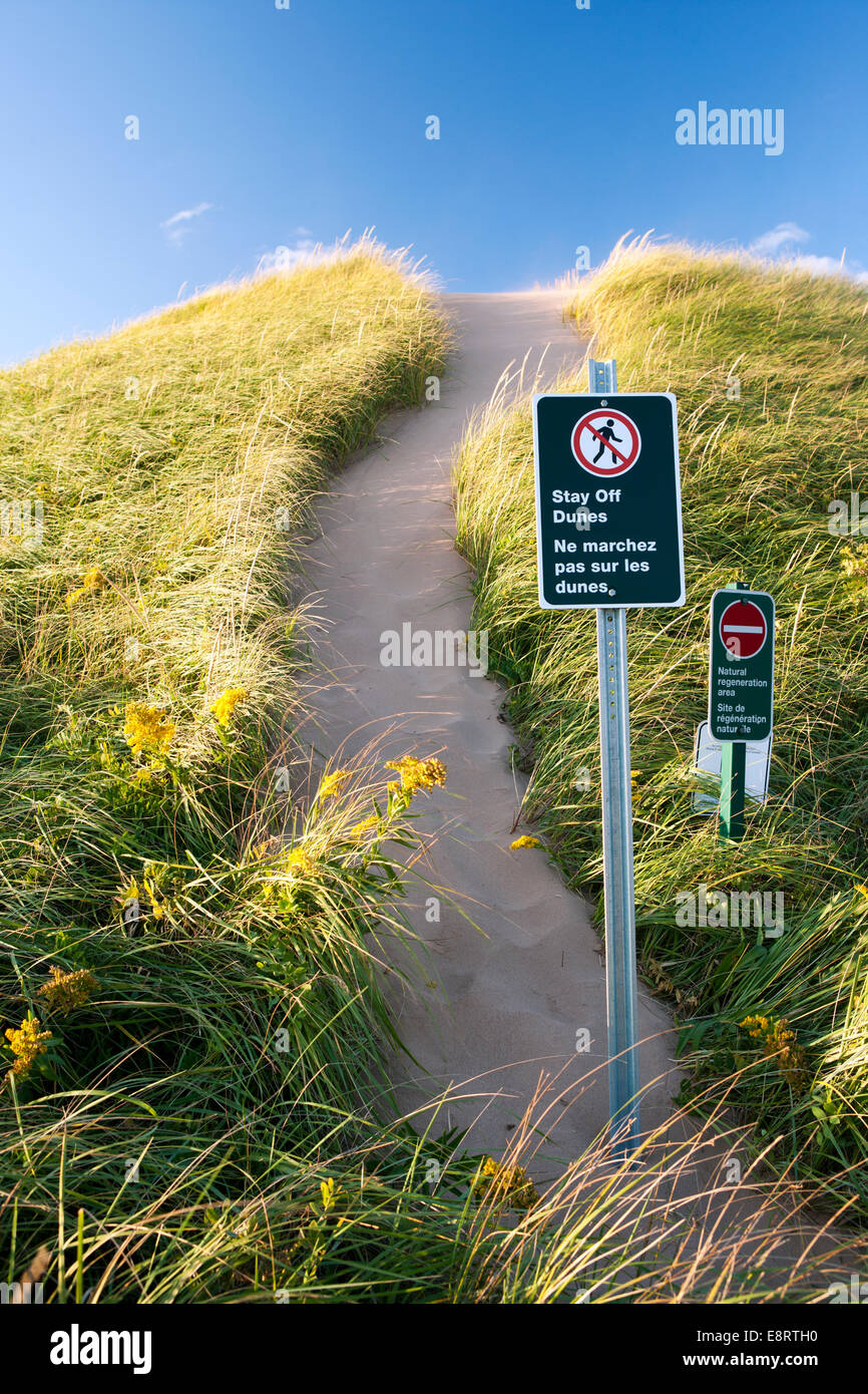 Tenere lontane le dune segno - Spiaggia di Brackley - Prince Edward Island, Canada Foto Stock