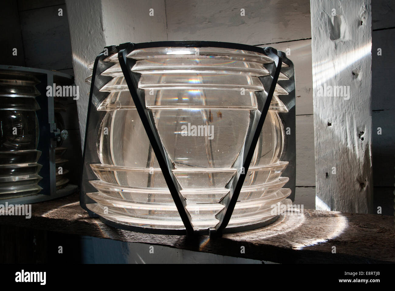 Lente di Fresnel in East Point Lighthouse - vicino a Souris, Prince Edward Island, Canada Foto Stock
