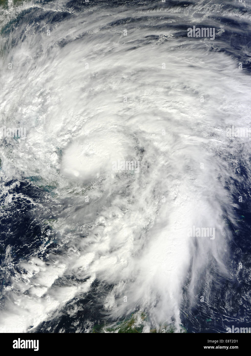 Della piattaforma satellitare Terra della NASA mostra un Grande Uragano Sandy su Bahamas Foto Stock