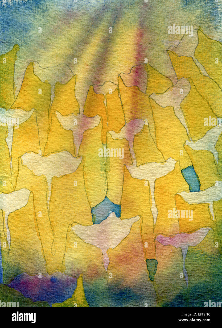 Tulipani gialli, originale pittura ad acquerello Foto Stock