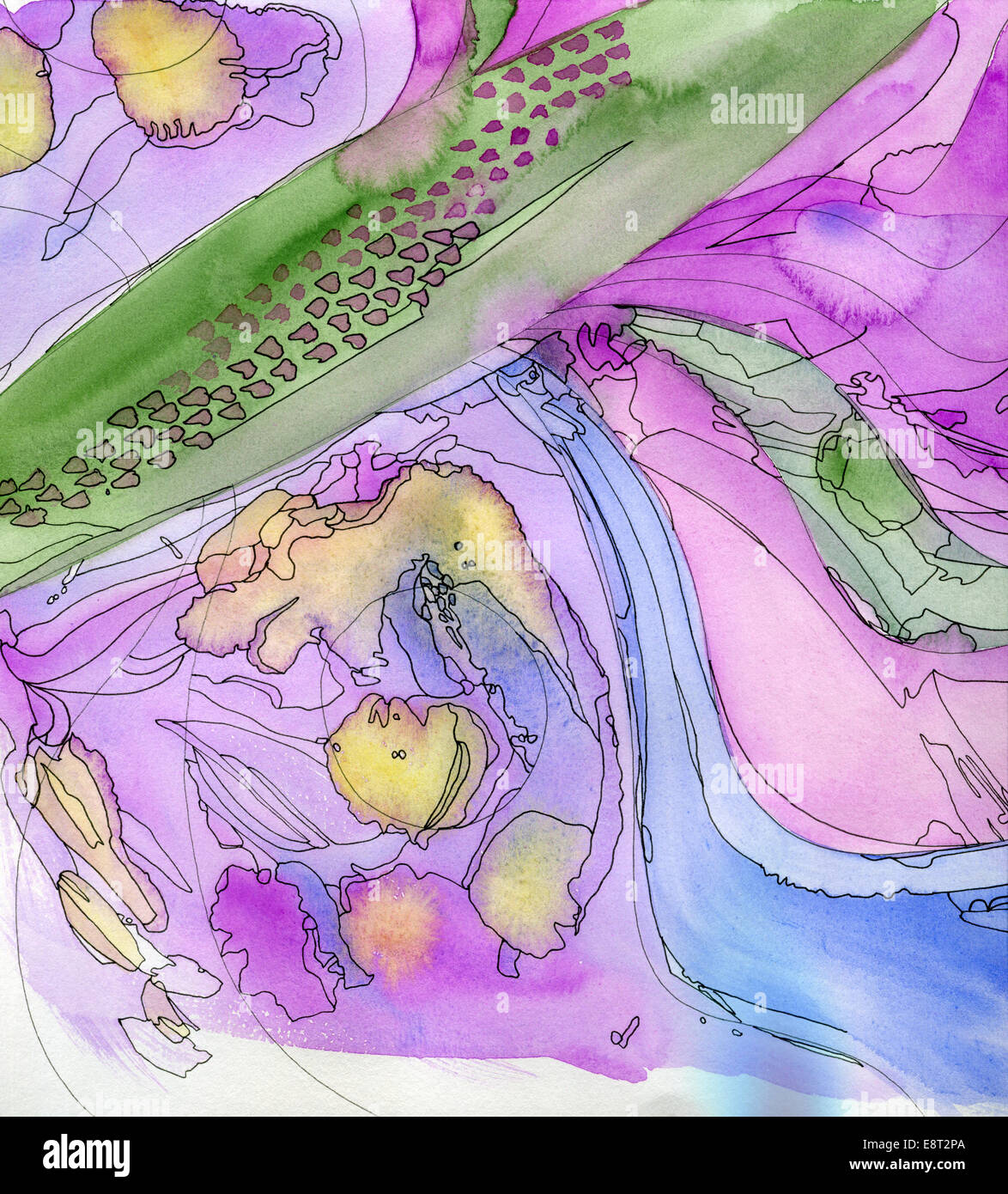 Acquerello texture di sfondo. Acquerello originale sullo sfondo con texture in viola, giallo e verde con abstract patte di fantasia Foto Stock Acquerello texture di sfondo. Acquerello originale sullo sfondo con texture in viola, giallo e verde con abstract patte di fantasia Foto Stock