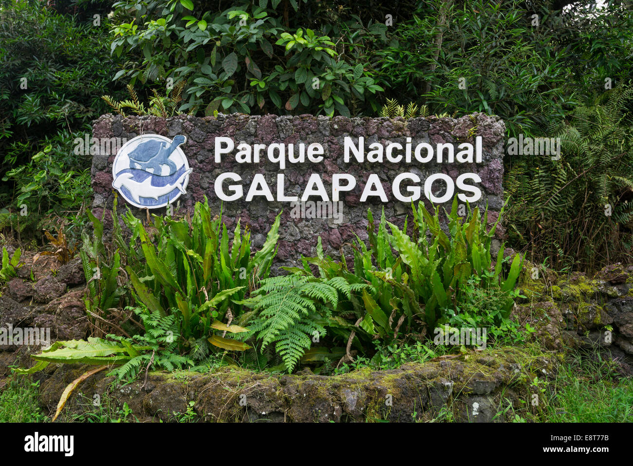 Segno del Parque nacional galapagos, galapagos national park, isabela island, isole Galapagos, Ecuador Foto Stock