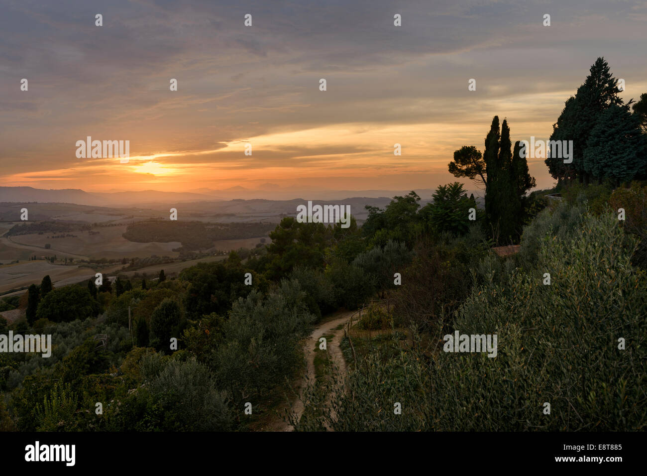 Tramonto sulla Val d'Orcia Foto Stock