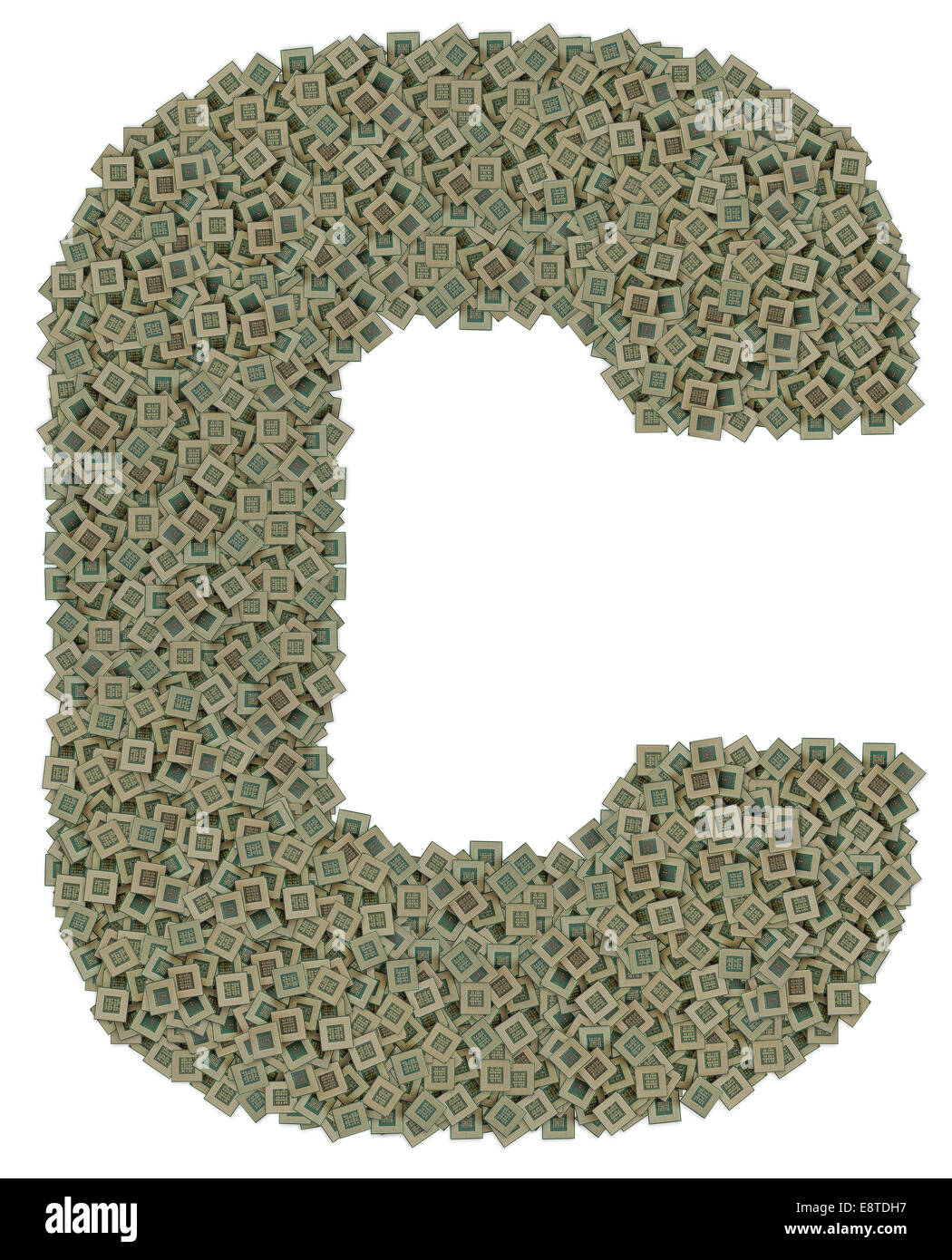 Lettera c fatto di vecchi e sporchi microprocessori Foto Stock
