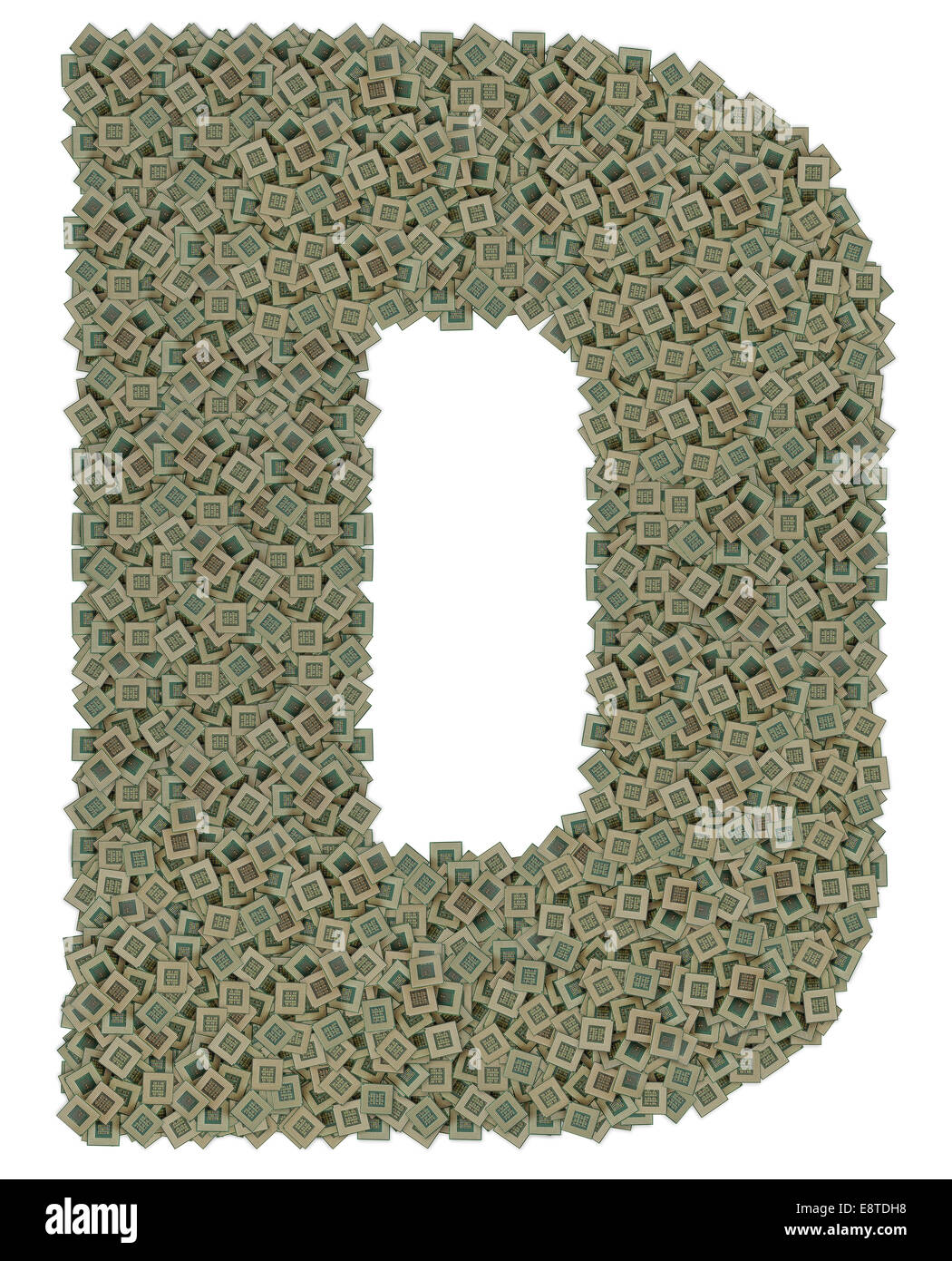 Lettera d fatto di vecchi e sporchi microprocessori Foto Stock